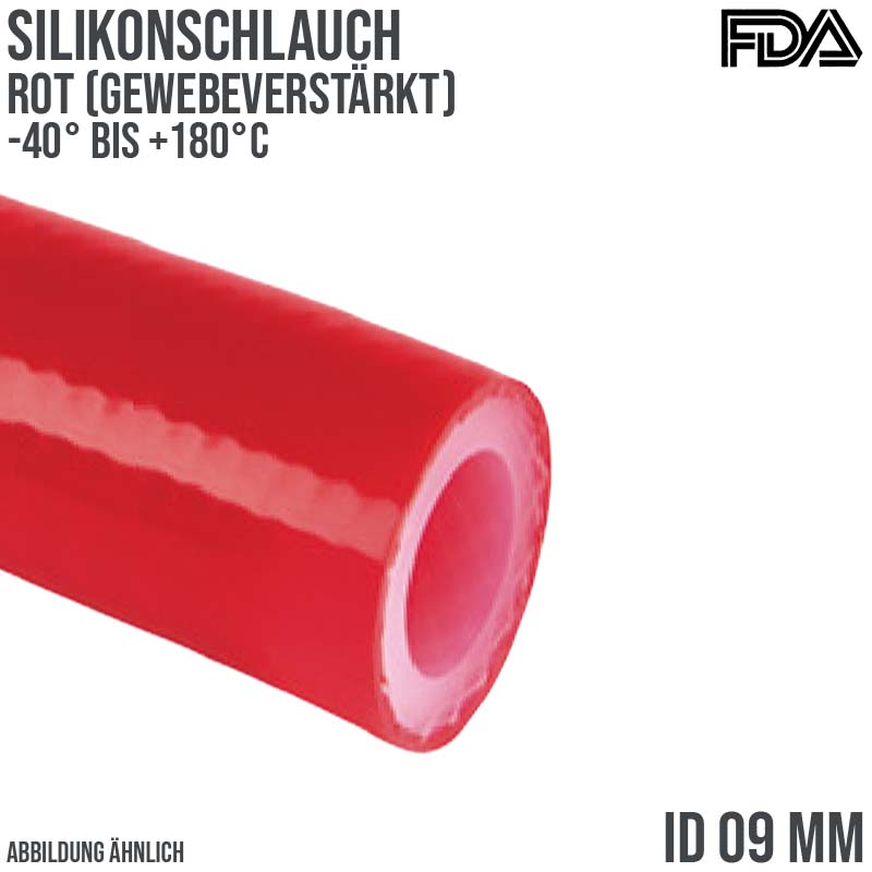 9 x 15 mm Silikon Silicon Schlauch Gewebe rot lebensmittelecht FDA PN 12 bar