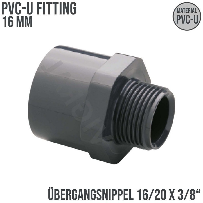 16 mm PVC Klebe Fitting Übergangsnippel Sechs-/Achtkant 16/20 mm x 3/8" Muffe Verbinder - PN 10 bar