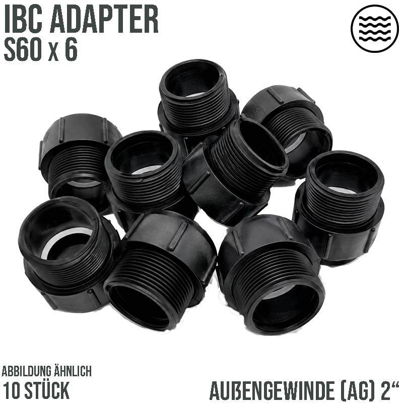 S60 x 6 IBC Adapter mit Außengewinde AG 2" Container Fass Tank Zubehör PN10 bar