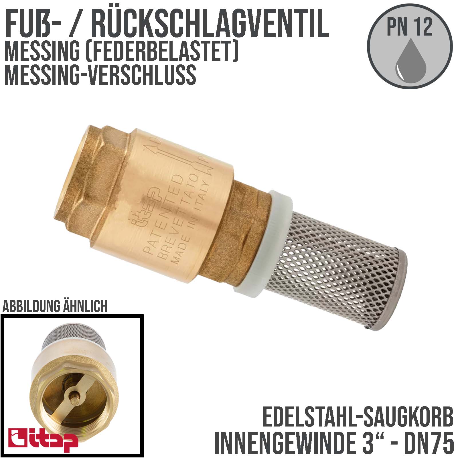 3" Zoll Itap Fuß Rückschlag Absperr Ventil Messing Edelstahl Saugkorb Messing Verschluss Typ 105 - PN 12 bar