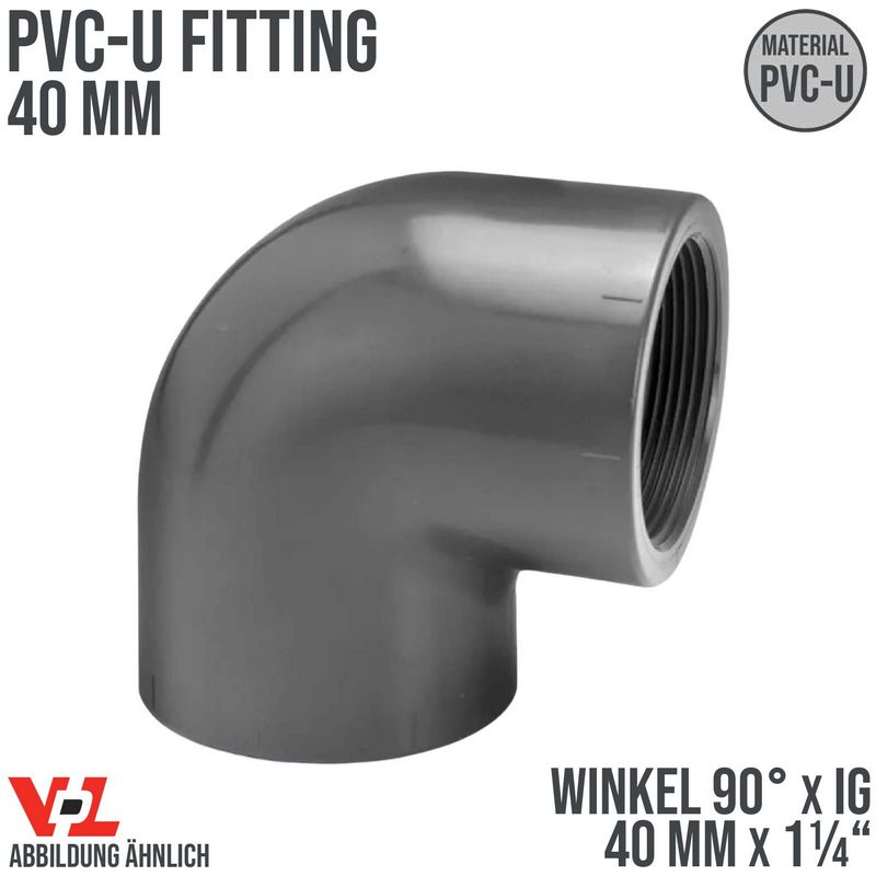 40 mm VDL PVC Klebe Fitting Winkel 90° Innengewinde IG 40 mm x 1 1/4" - PN 10 bar