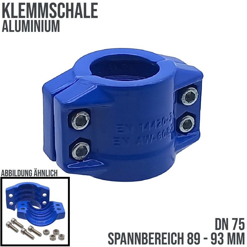 DN 75 Klemmschale Aluminium blau Spannbereich 89 - 93 mm für Schlauch ID x AD 75 x 91 mm - PN 25 bar