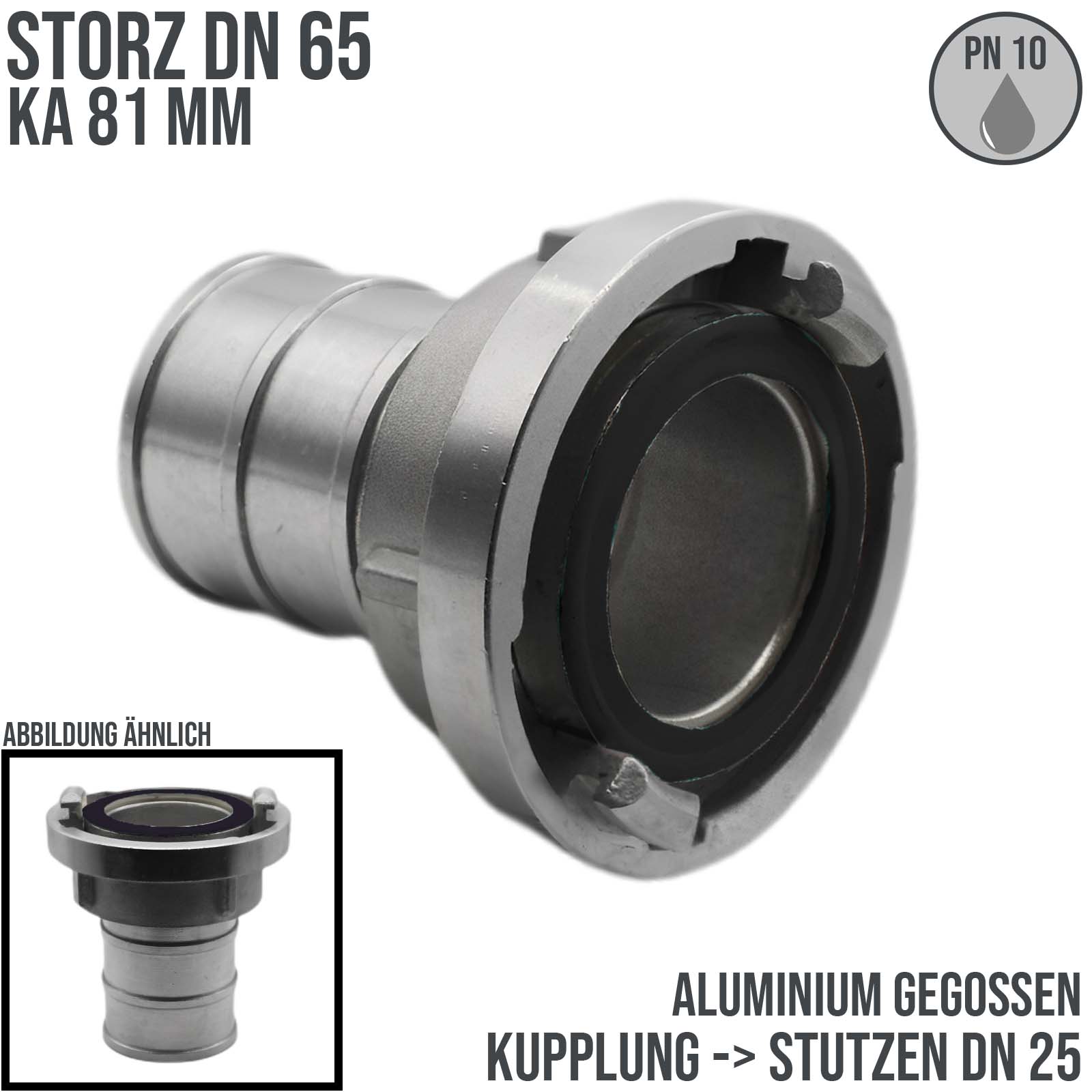 STORZ DN65 KA81 Saug Kupplung -> Stutzen Tülle DN25 Bau Feuerwehr Schlauch PN 10 bar