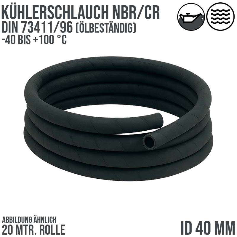 40 x 51 mm Kühler Heißwasser Universal Schlauch NBR/CR ölbeständig (ähnl. DIN73411/96) schwarz - PN 5 bar - 20 m
