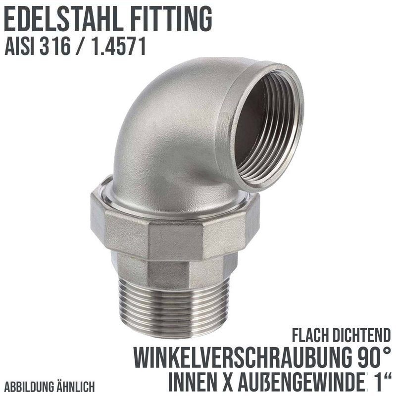 1" Edelstahl Fitting V4A AISI 316 Winkelverschraubung 90° Innen x Außengewinde IG x AG flach dichtend - PN 16 bar