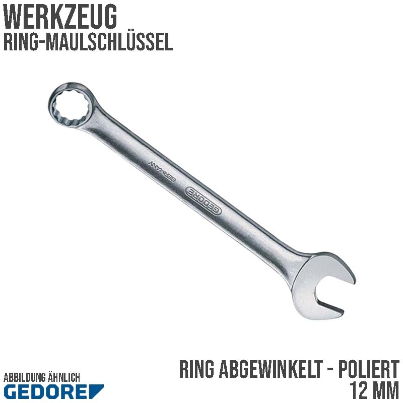 12 mm Ring Maul Schlüssel abgewinkelt Vanadium Stahl verchromt Gedore