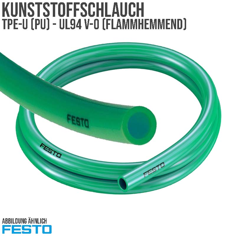 12 x 8 mm TPE Kunststoff Pneumatik Druckluft Wasser Schlauch PUN-V0-C grün UL94 (525448) - PN 10 bar