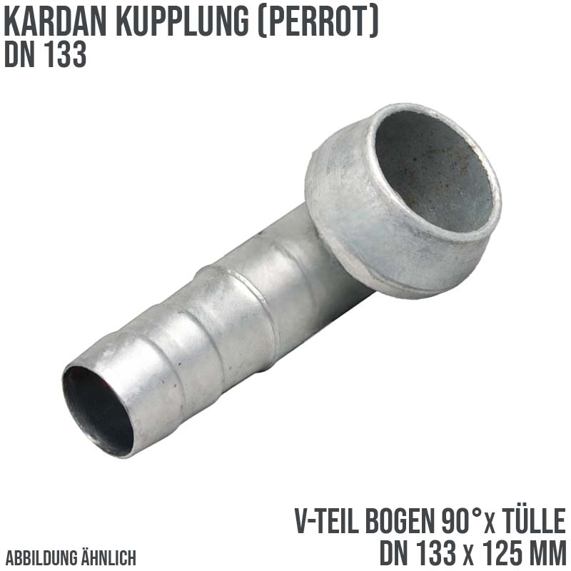 DN 133 Kardan Perrot Kupplung Bogen 90° V-Teil mit Tülle Stutzen 125 mm Gülle Schlamm Schlauch