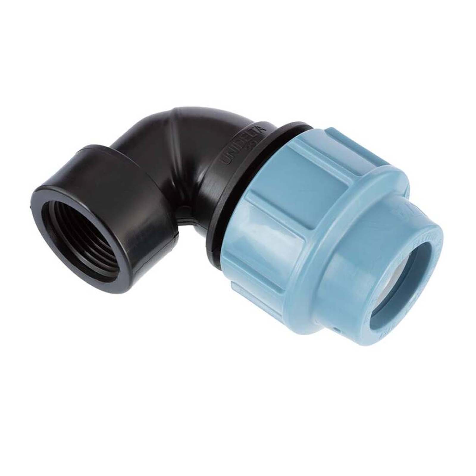 40 mm x 1" PE PP Fitting Klemm Verbinder Verschraubung Rohr Winkel 90° x IG DVGW - Unidelta 