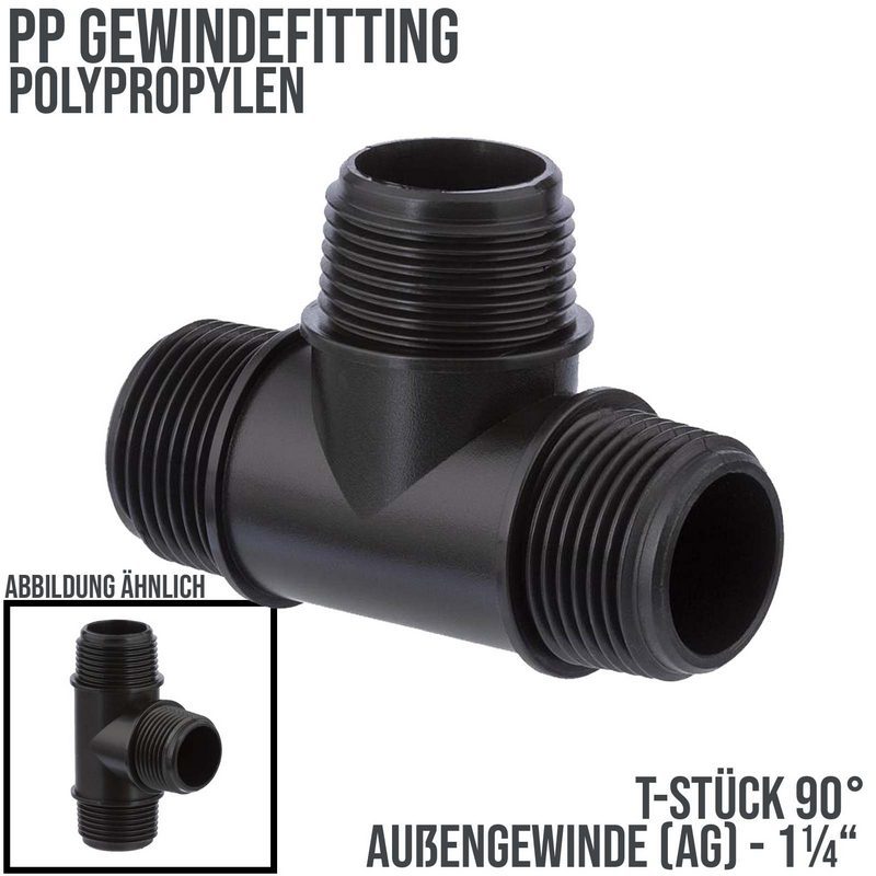 1 1/4 " PP Gewinde Fitting T-Stück 90° schwarz Außen x Außengewinde IG Polypropylen - PN 10 bar
