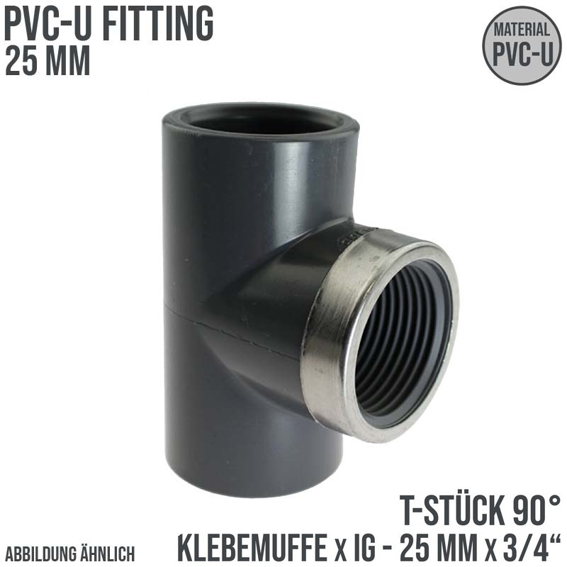 25 mm PVC Klebe Fitting T-Stück 90° 25 mm x 3/4" Klebemuffe x Innengewinde - PN 16 bar