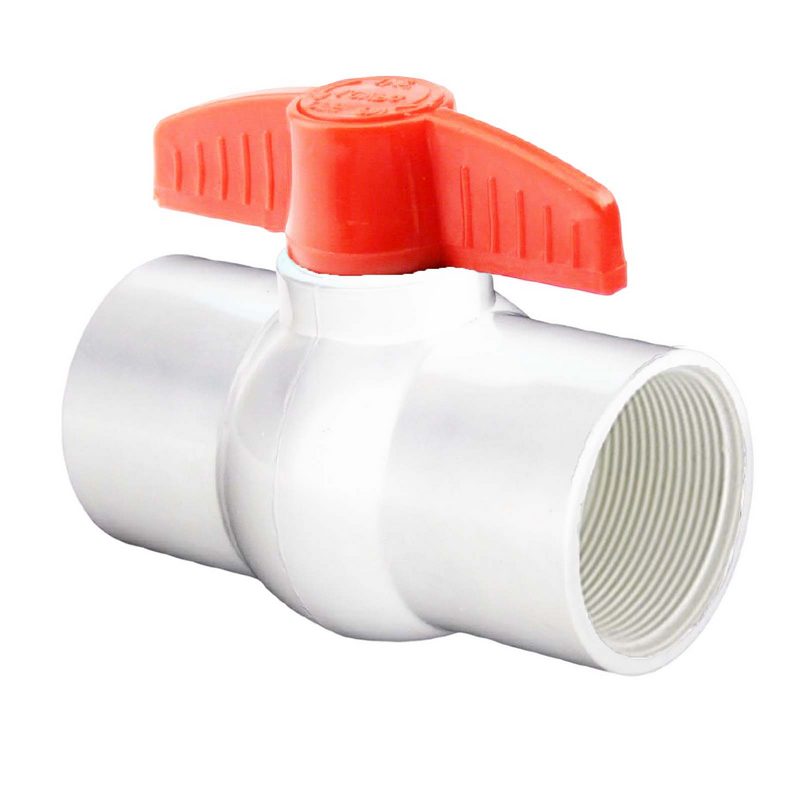 3/4" PVC Kugel Absperr Hahn Ventil ECO weiss beitseitiges Innengewinde PN 10 bar - roter Griff