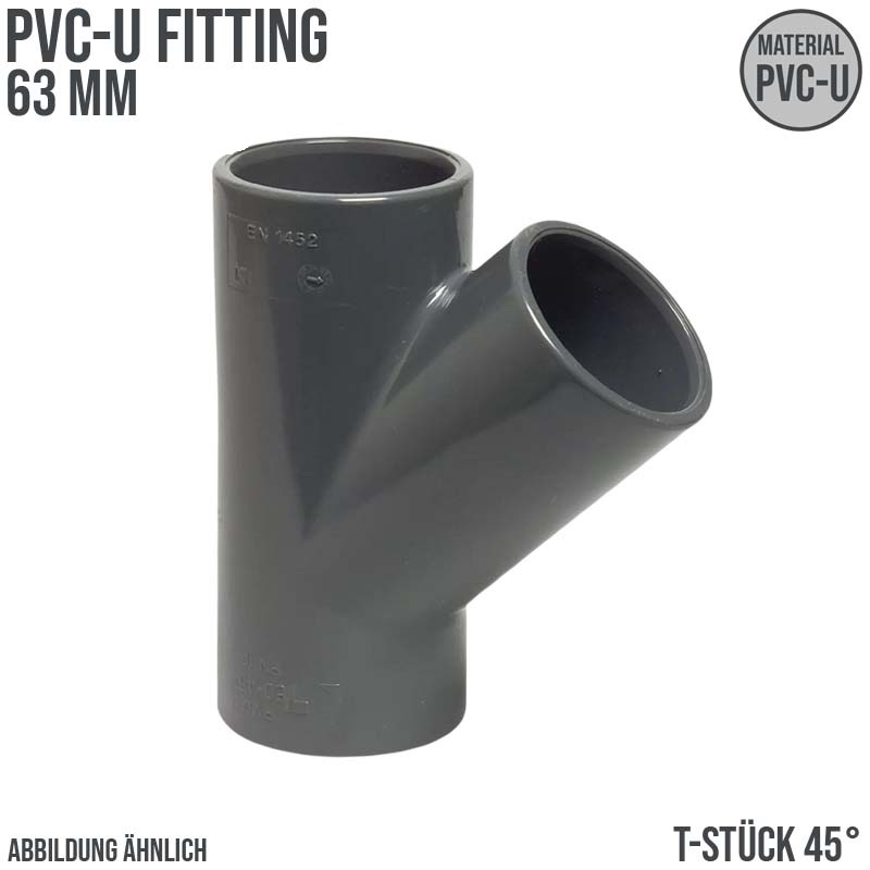63 mm PVC Klebe Fitting T-Stück 45° Winkel Muffe Verbinder - PN 16 bar