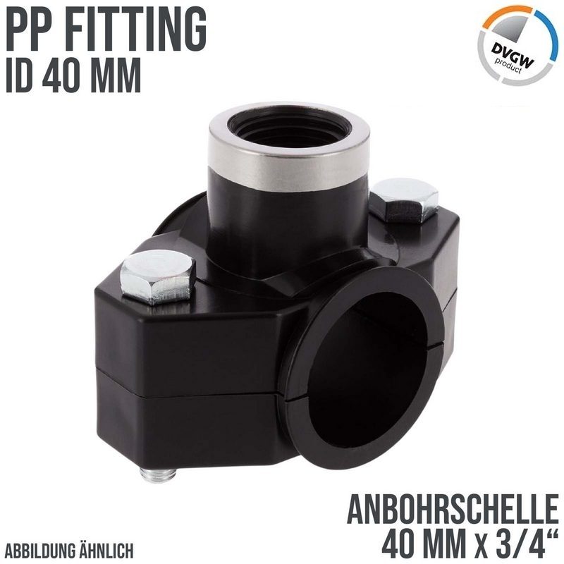 40 mm x 3/4" PP PE Anbohr Abzweig Schelle Klemmschale x Innengewinde DVGW [PN16]