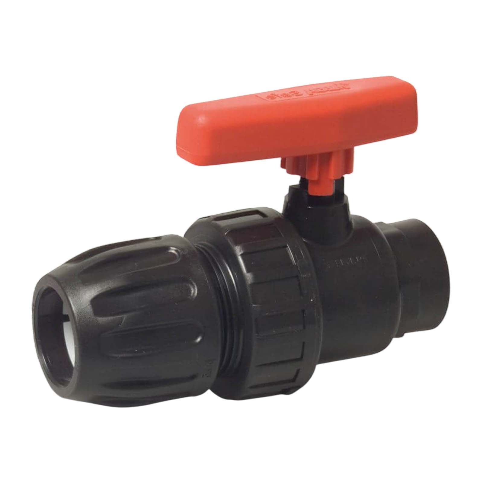 32 mm PE PP Kugelhahn Klemm Muffe Kupplung Innengewinde IG schwarz/rot - PN 10 bar