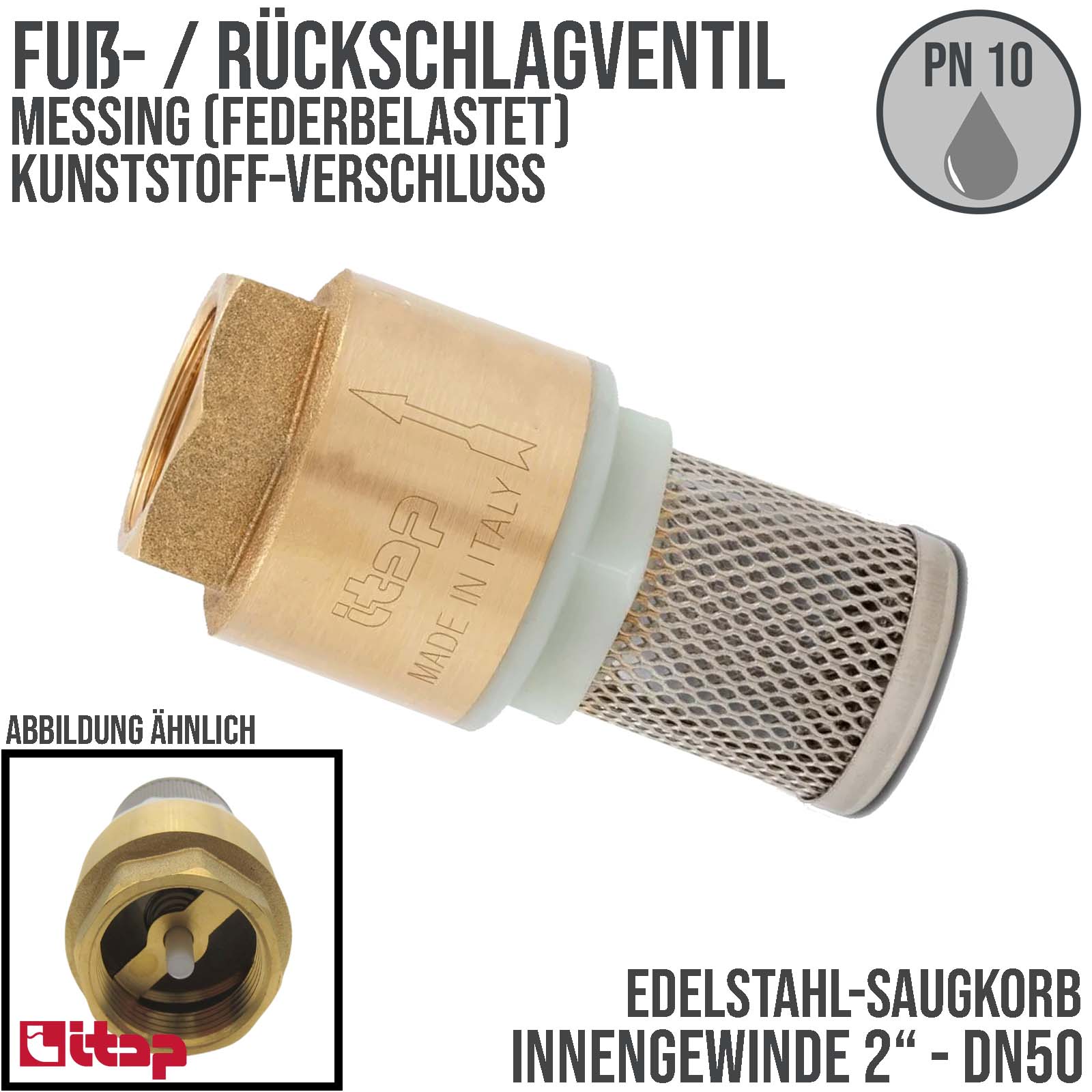 2" Zoll Itap Fuß Rückschlag Absperr Ventil Messing Edelstahl Saugkorb Kunststoff Verschluss Typ 108 - PN 10 bar