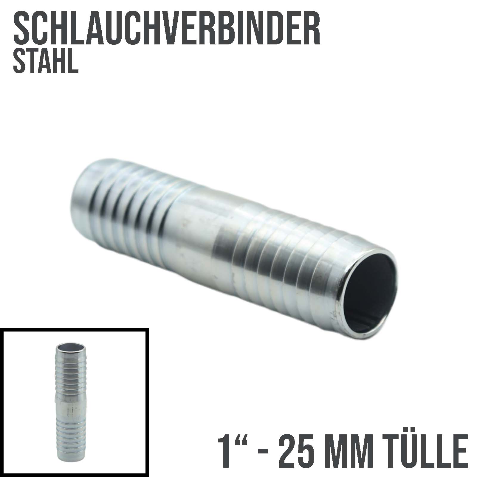 25 mm 1" Stahl Schlauch Verbinder Kupplung Tülle Stutzen massiv PN 10 bar