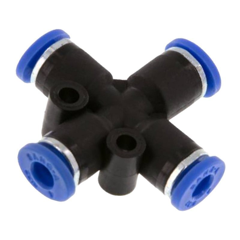 12 mm Pneumatik Steck Verbinder IQS Kreuz blau/schwarz PA PU Schlauch - PN 20 bar