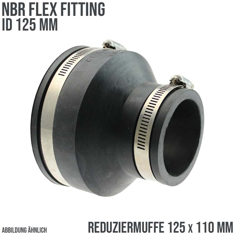 125 mm NBR Flex Fitting Reduziermuffe 125 x 110 mm Verbinder Reparatur (Klemmbereich 115-128 -> 98-112 mm)