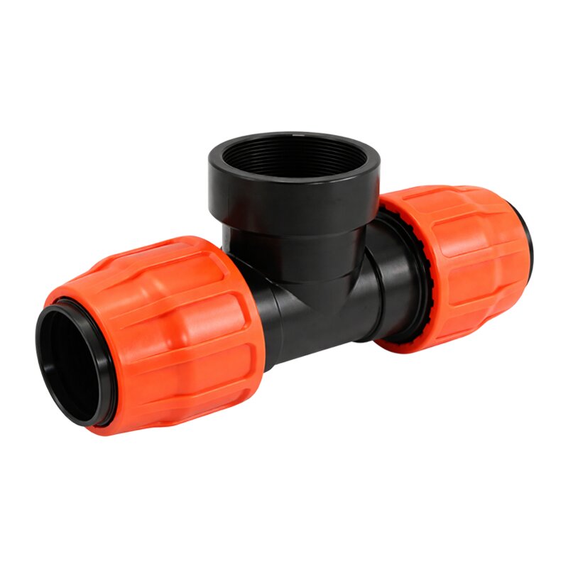 51 mm x 2" PE PP Fitting Layflat Klemm Verbinder T-Stück 90° x Innengewinde IG Flach Schlauch - PN 10 bar