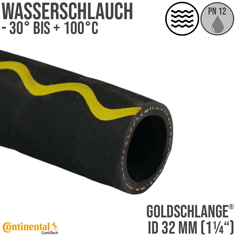 32 mm 1 1/4" Zoll Hochleistungs Gummi Wasser Schlauch EPDM - CONTI GOLDSCHLANGE® PN 12 bar