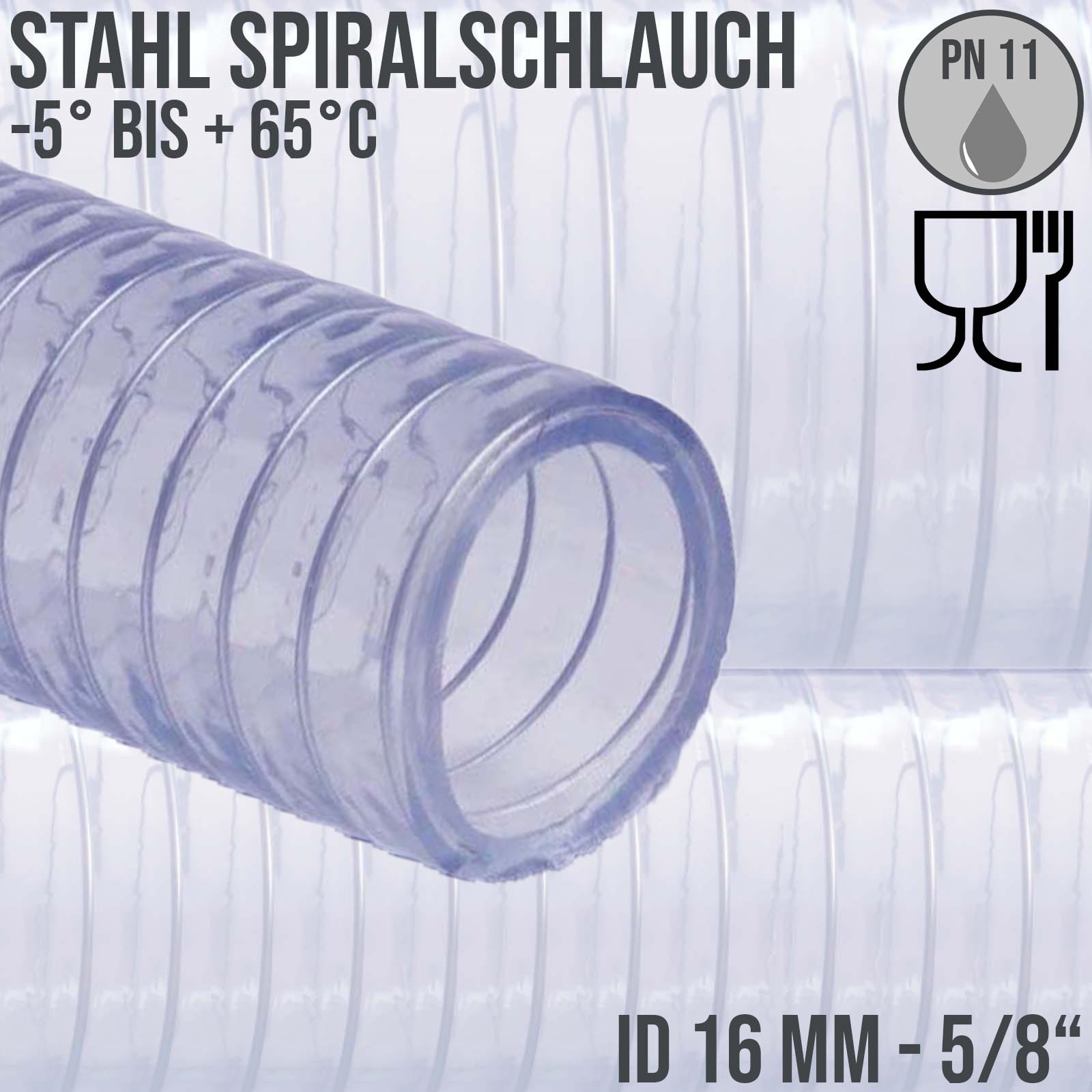 16 mm 5/8" Zoll Saug Ansaug Druck Abwasser Pumpen Schlauch Stahlspirale transparent PN 11 bar