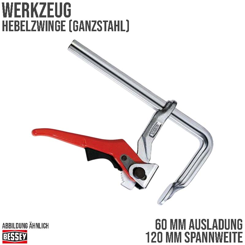120 mm Spannweite Ganzstahl Hebelzwinge - 60 mm Ausladung Bessey