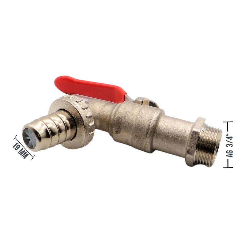 3/4" Messing Auslauf Kugel Wasser Hahn Ventil Aussengewinde Tülle 19mm - PN 10 bar