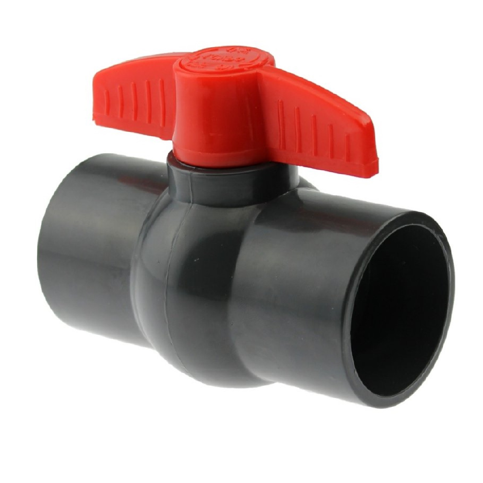 25 mm PVC Kugel Absperr Hahn Ventil ECO beidseitige Klebemuffe Fitting PN6 - roter Griff