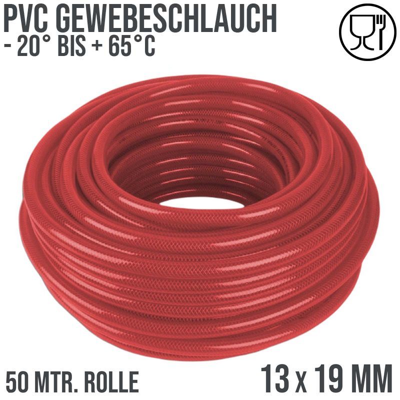 13 x 19 mm Gewebe Druckluft Universal Wasser Luft Kompressor Schlauch rot PN 15 bar - 50 m