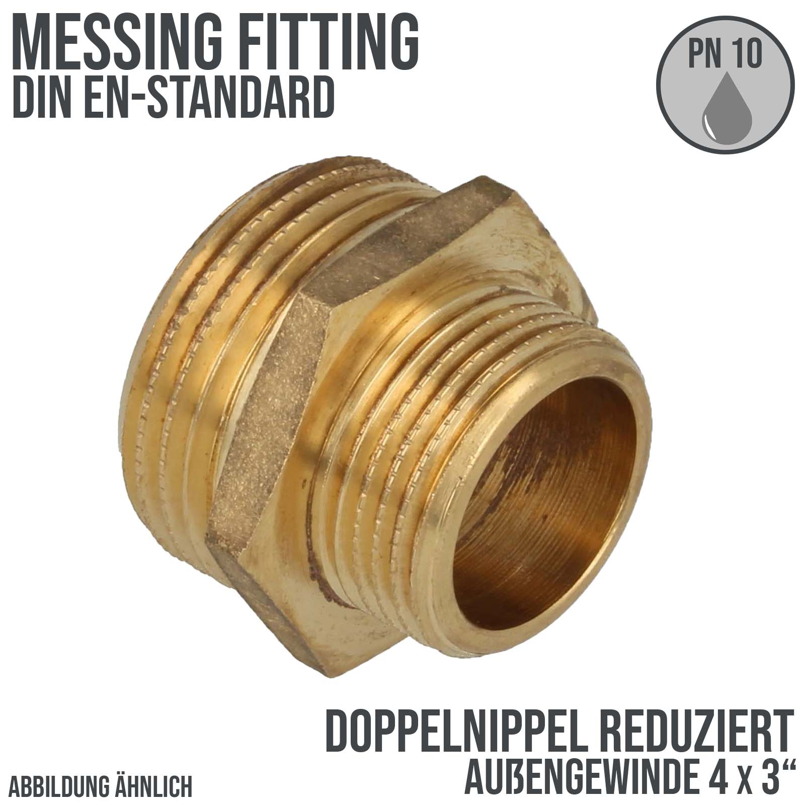 4" x 3" Doppel Nippel Nr. 245 Reduktion Aussen x Aussengewinde AG Messing Fittings PN 10 bar