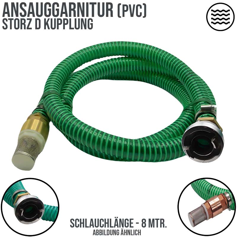 25 mm 1" Zoll Ansaug Saug Schlauch Pumpen Garnitur STORZ D Kupplung grün - 8 m