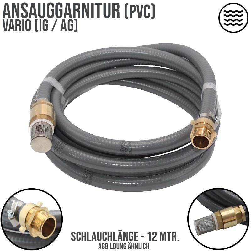 19 mm 3/4" Zoll Ansaug Saug Schlauch Pumpen Garnitur vario Anschluss grau - 12 m