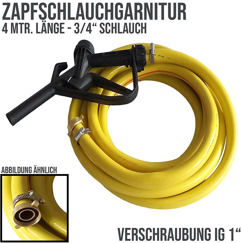 3/4" 19 mm Zapf Schlauch Garnitur mit 2/3 Verschraubung IG 1" - 4 m (PP Pistole schwarz) - PN 5 bar