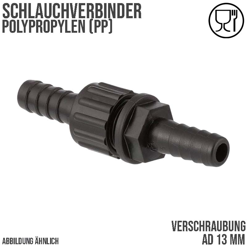 13 mm Schlauch Verschraubung 2-fach Stutzen Tülle Pool Teich Garten PP schwarz - PN 6 bar
