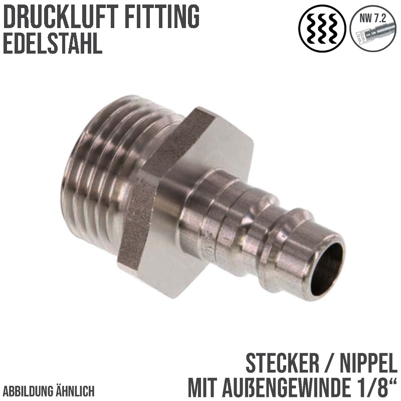 1/8" Druckluft Stecker Nippel Einsteck Anschluss Edelstahl NW 7,2 mit Innengewinde AG - PN 35 bar