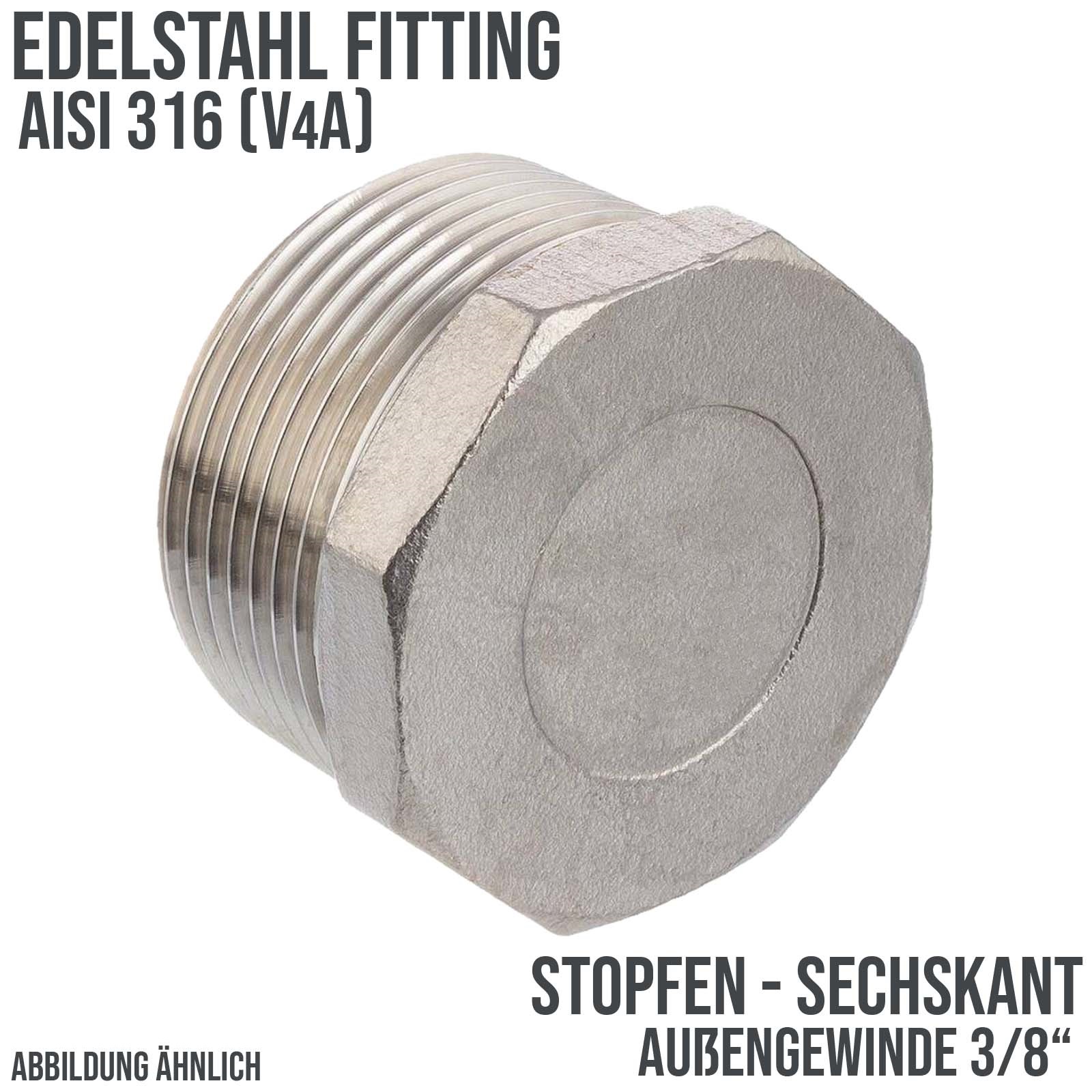 3/8" Edelstahl Fitting V4A AISI 316 Nr. 290 - Stopfen Sechskant Außengewinde AG - PN 16 bar