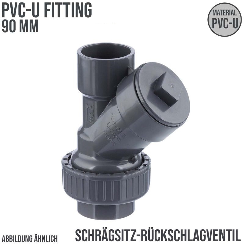 90 mm PVC Rückschlag Schrägsitz Y Ventil Kugel Klebe Muffe grau - PN 10 bar