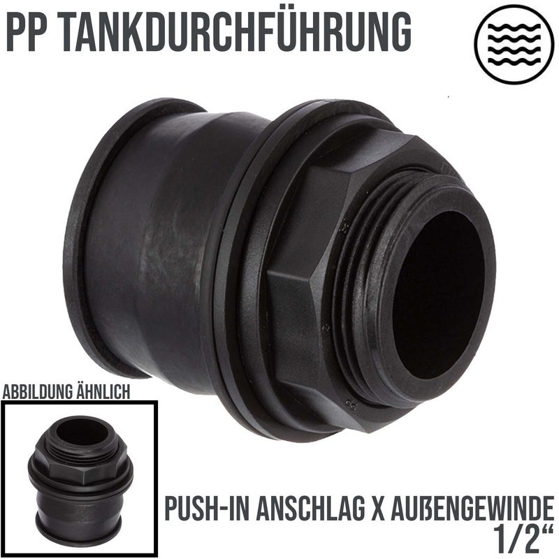 1/2" Push-IN Tankdurchführung Schottverschraubung - Anschlag x Außengewinde - PN 4 bar