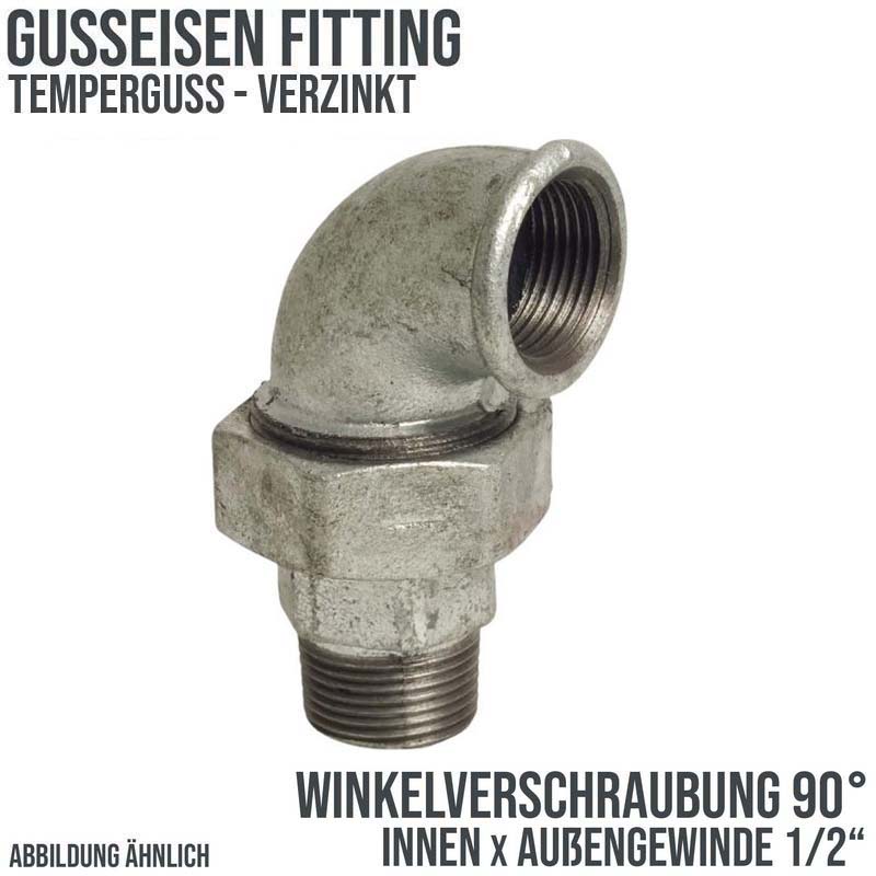 1/2" Gusseisen Temperguss Fitting Nr. 96 Winkelverschraubung 90° Innen x Außengewinde IG x AG PN 25 bar