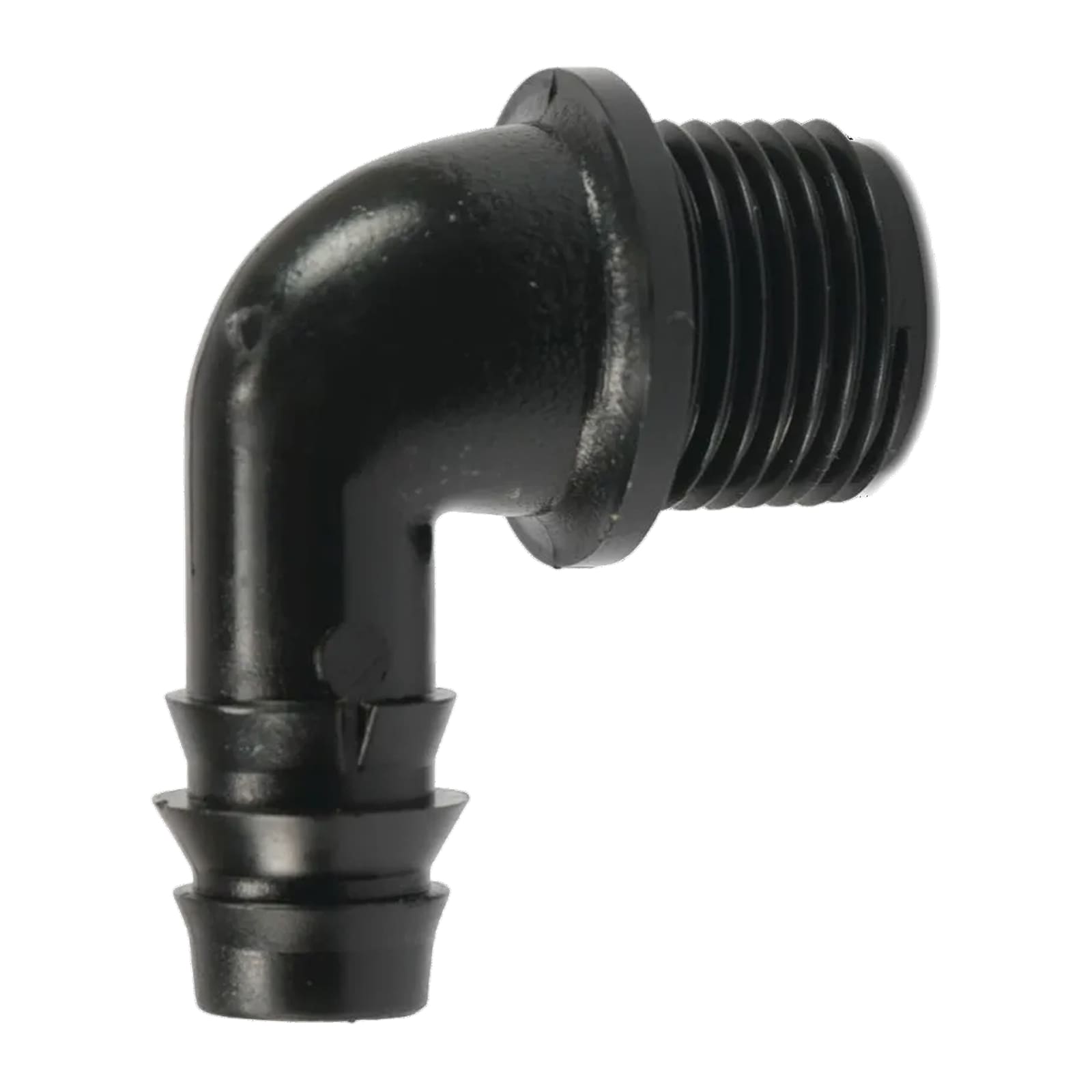 16 mm x 1/2" POM Winkel 90° Schlauch Verbinder Stutzen Tülle Außen Gewinde AG Tropf Fitting schwarz PN 6 bar