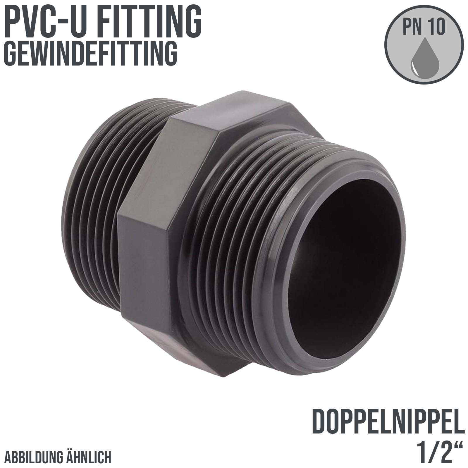 1/2" PVC Fitting Doppel Nippel Außen Gewinde Verbinder - PN 10 bar