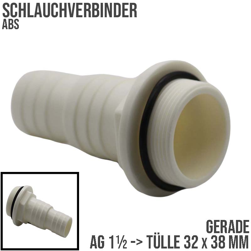 Schlauchtülle Verbinder Stutzen Tülle Pool Schlauch O-Ring 32/38mm ->AG 1 1/2" - SET