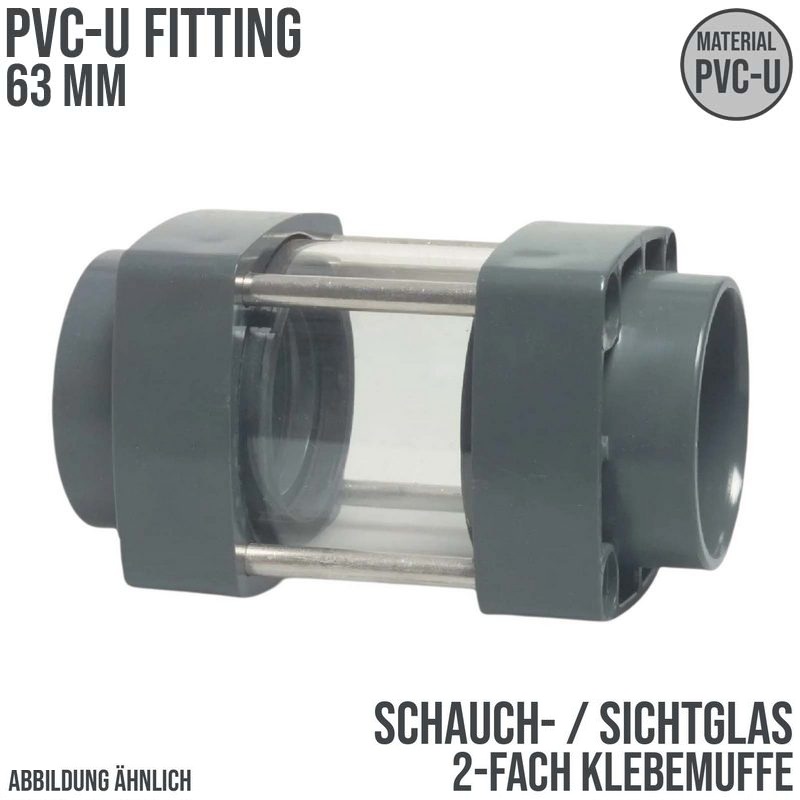 63 mm PVC Sicht Schau Glas 2-fach Klebe Muffe PN 6 bar
