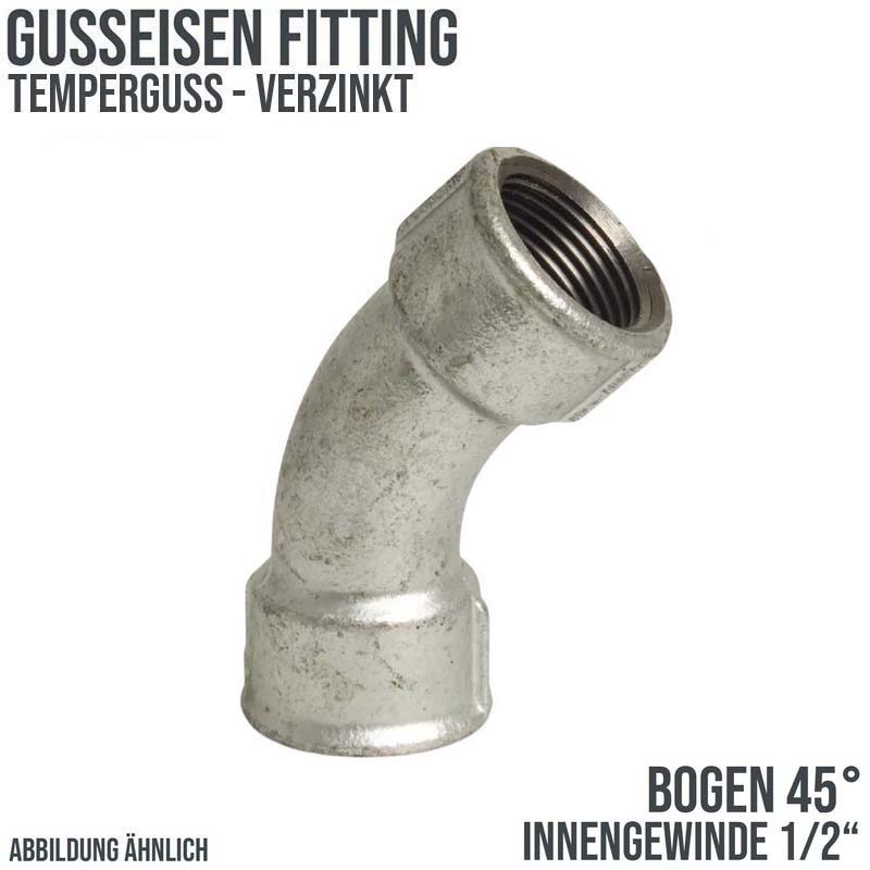1/2" Gusseisen Temperguss Fitting Nr. 41 Bogen 45° Innengewinde IG PN 25 bar