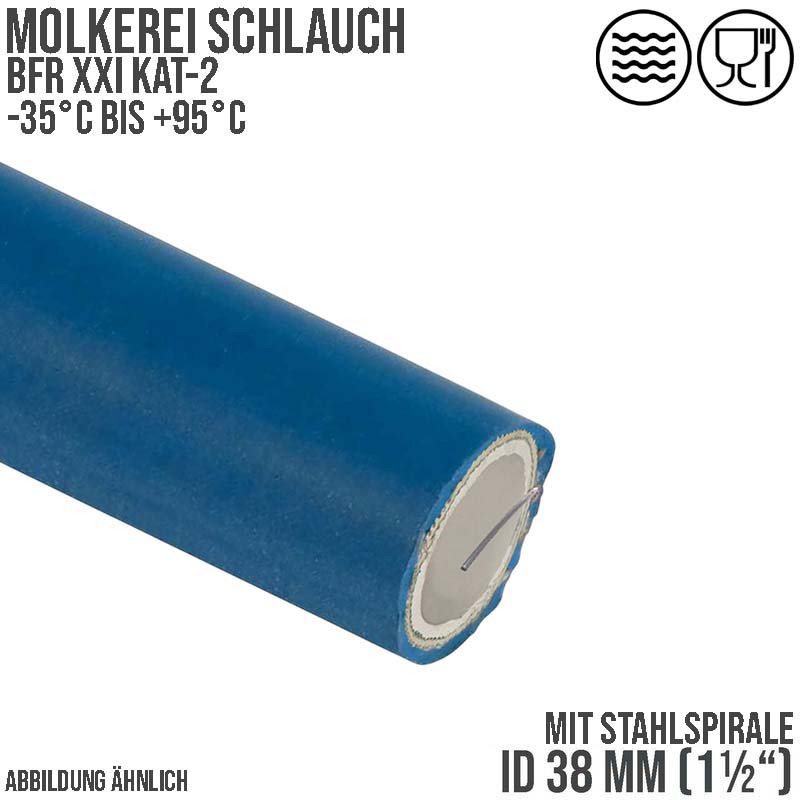 38 mm 1 1/2" Molkerei Milch Lebensmittel Schlauch Stahlspirale BfR FDA NBR NVC blau weiß - PN 10 bar