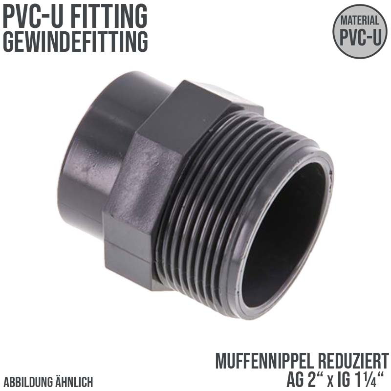 2" x 1 1/4" PVC Fitting Gewinde Muffennippel Außen x Innengewinde reduziert - PN 10 bar