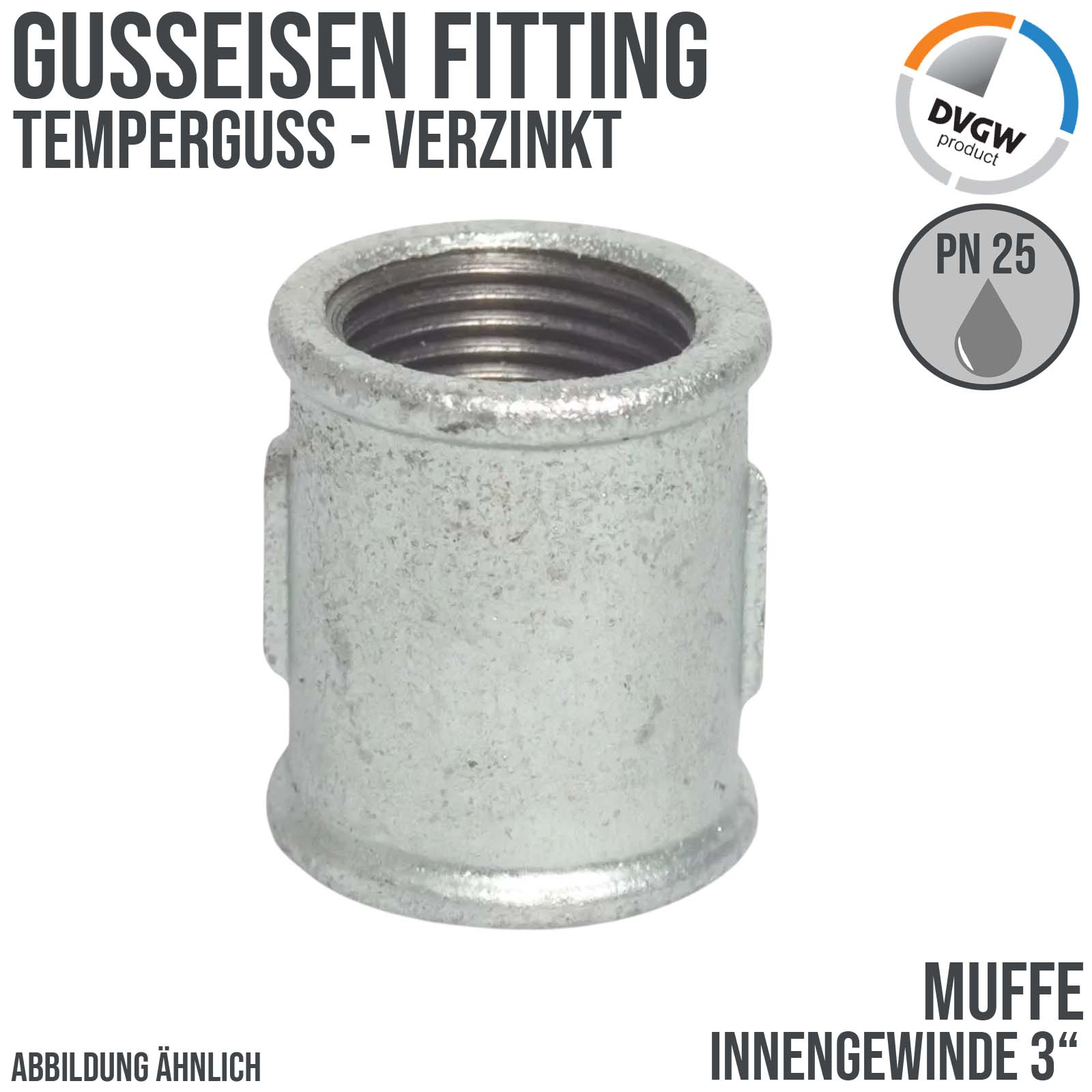 3" Gusseisen Temperguss Fitting Muffe Nr. 270 Innengewinde IG DVGW PN 25 bar