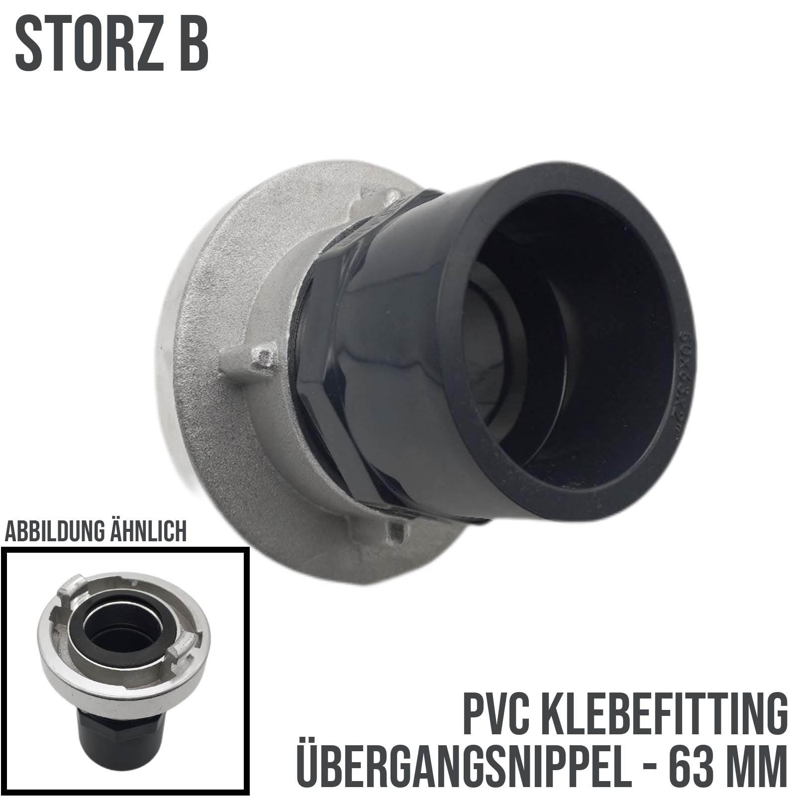 STORZ B DN 75 KA 89 Übergangsstück Adapter -> 63 mm PVC-U Klebe Fitting Übergangsnippel