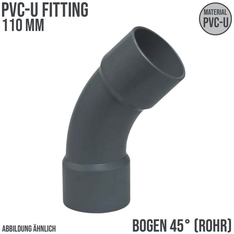 110 mm PVC Klebe Fitting Bogen Winkel 45° (Rohr) Muffe Verbinder - PN 10 bar